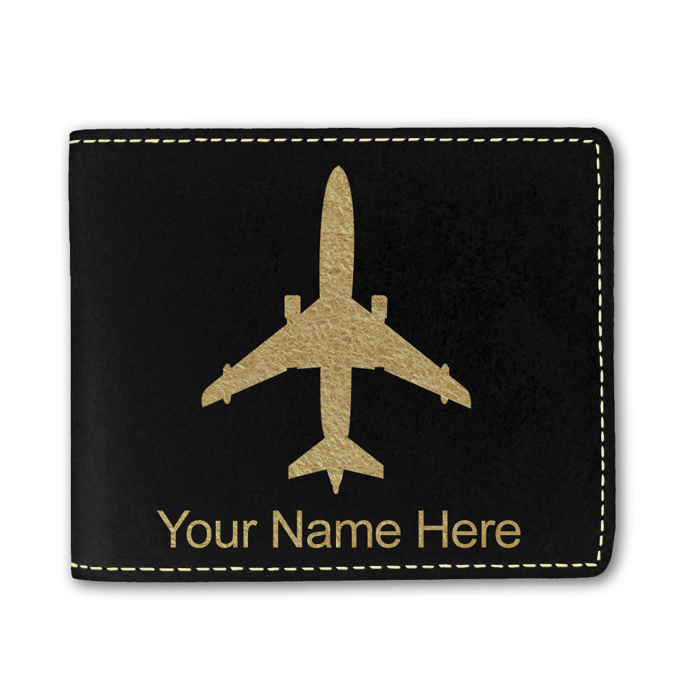 Faux Leather Bi-Fold Wallet, Jet Airplane, Personalized Engraving Included