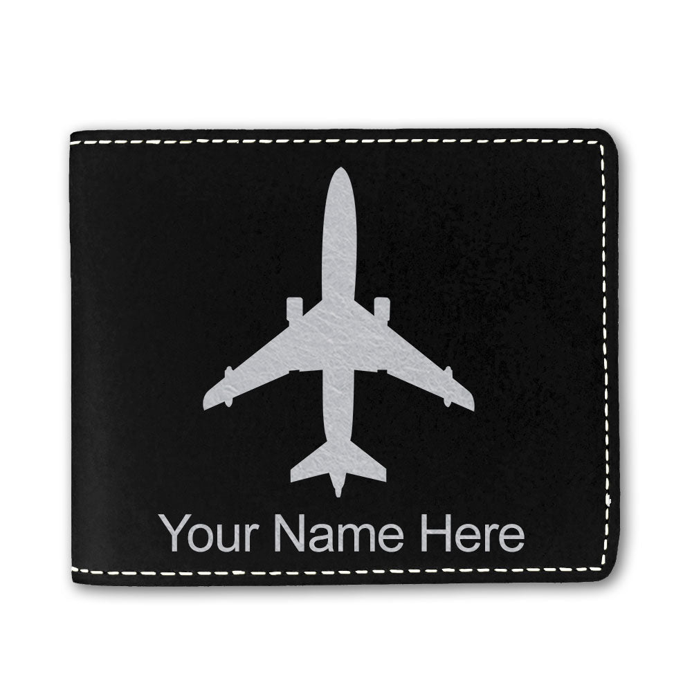 Faux Leather Bi-Fold Wallet, Jet Airplane, Personalized Engraving Included