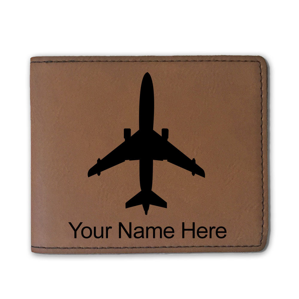 Faux Leather Bi-Fold Wallet, Jet Airplane, Personalized Engraving Included