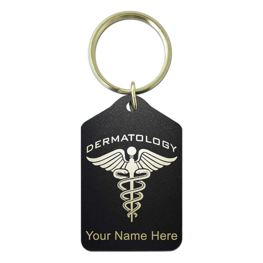 Black Metal Keychain, Dermatology, Personalized Engraving Included