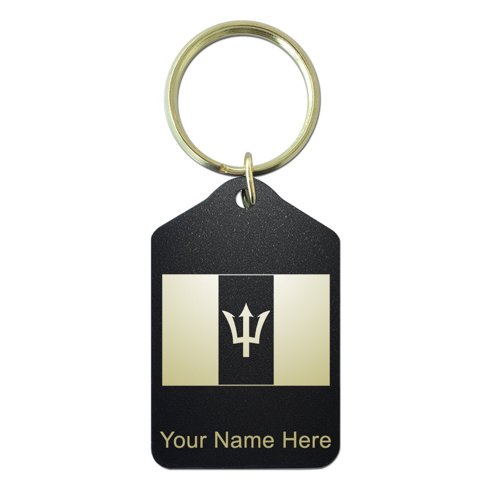 Black Metal Keychain, Flag of Barbados, Personalized Engraving Included