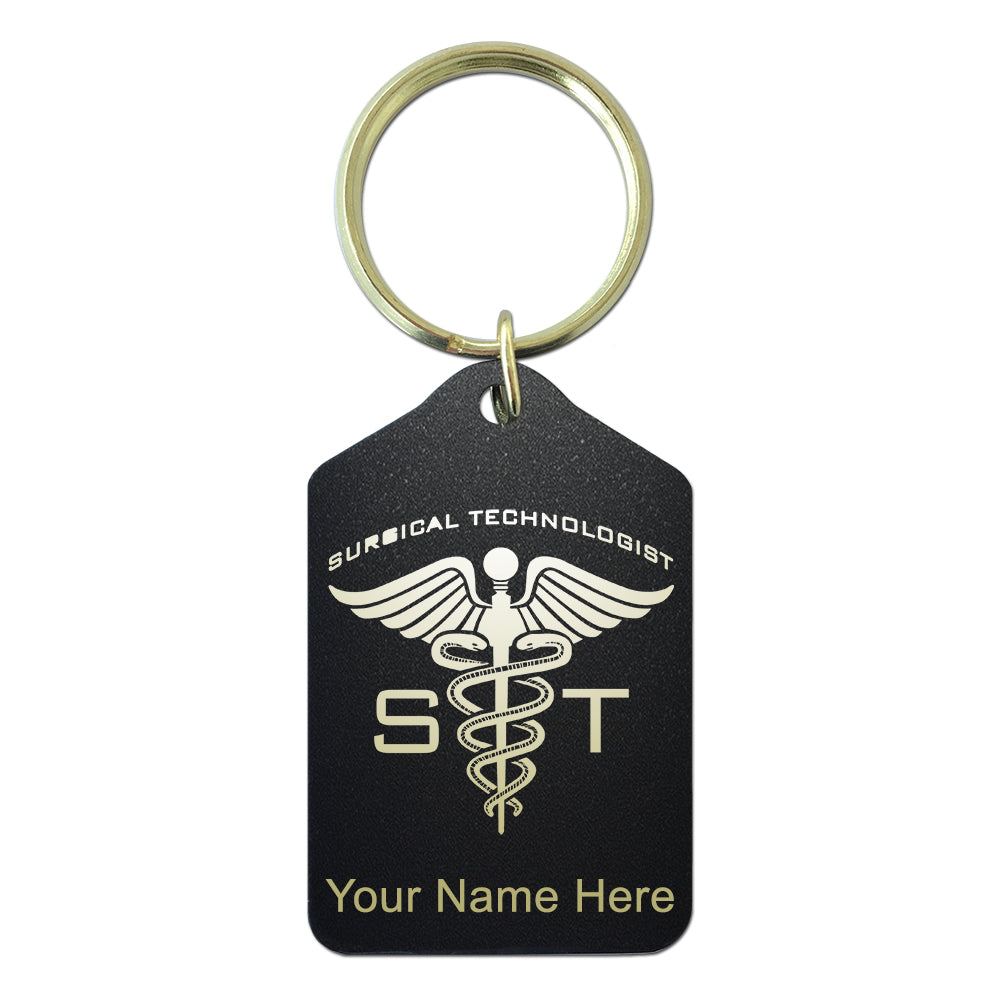 Black Metal Keychain, ST Surgical Technologist, Personalized Engraving Included