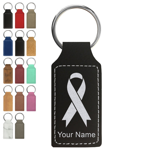 Faux Leather Rectangle Keychain, Cancer Awareness Ribbon, Personalized Engraving Included