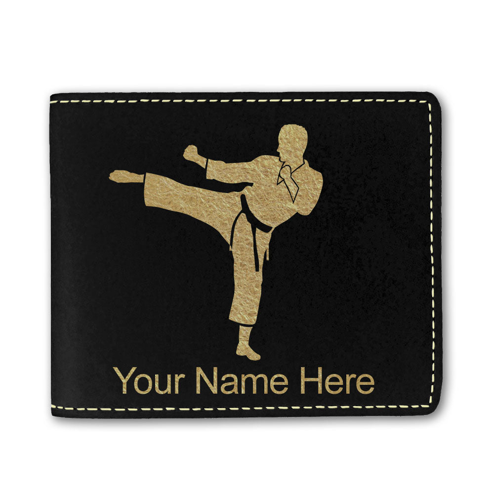 Faux Leather Bi-Fold Wallet, Karate Man, Personalized Engraving Included