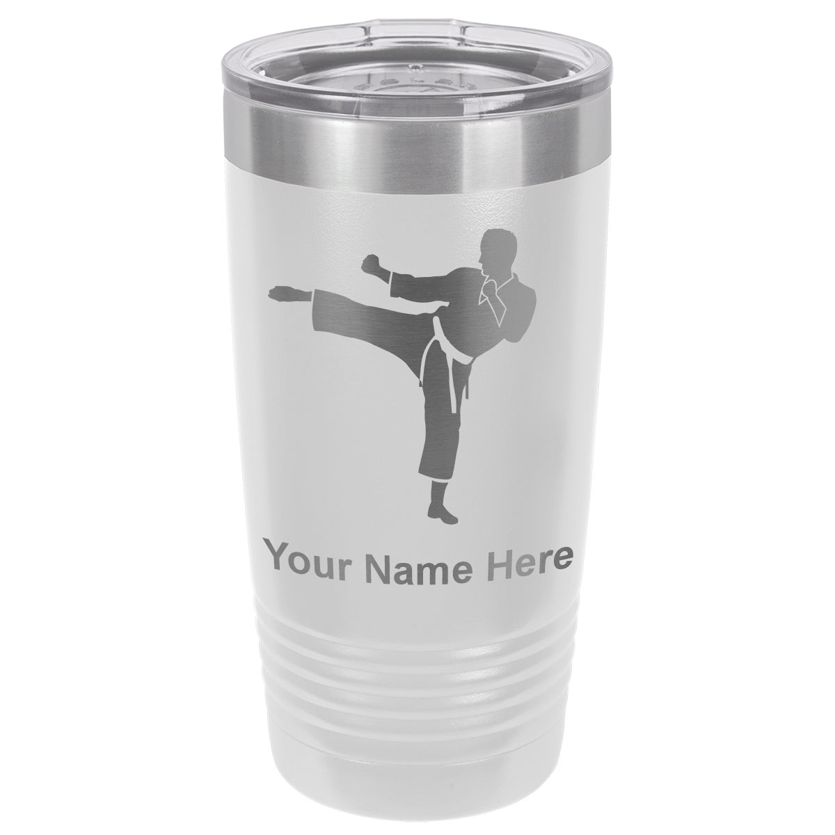 20oz Vacuum Insulated Tumbler Mug, Karate Man, Personalized Engraving Included