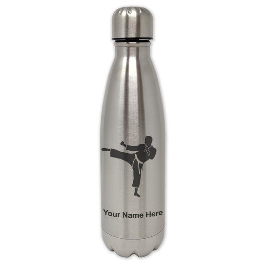 LaserGram Single Wall Water Bottle, Karate Man, Personalized Engraving Included
