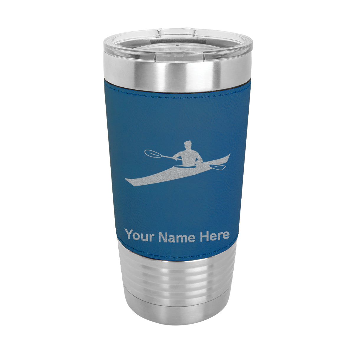 20oz Faux Leather Tumbler Mug, Kayak Man, Personalized Engraving Included - LaserGram Custom Engraved Gifts