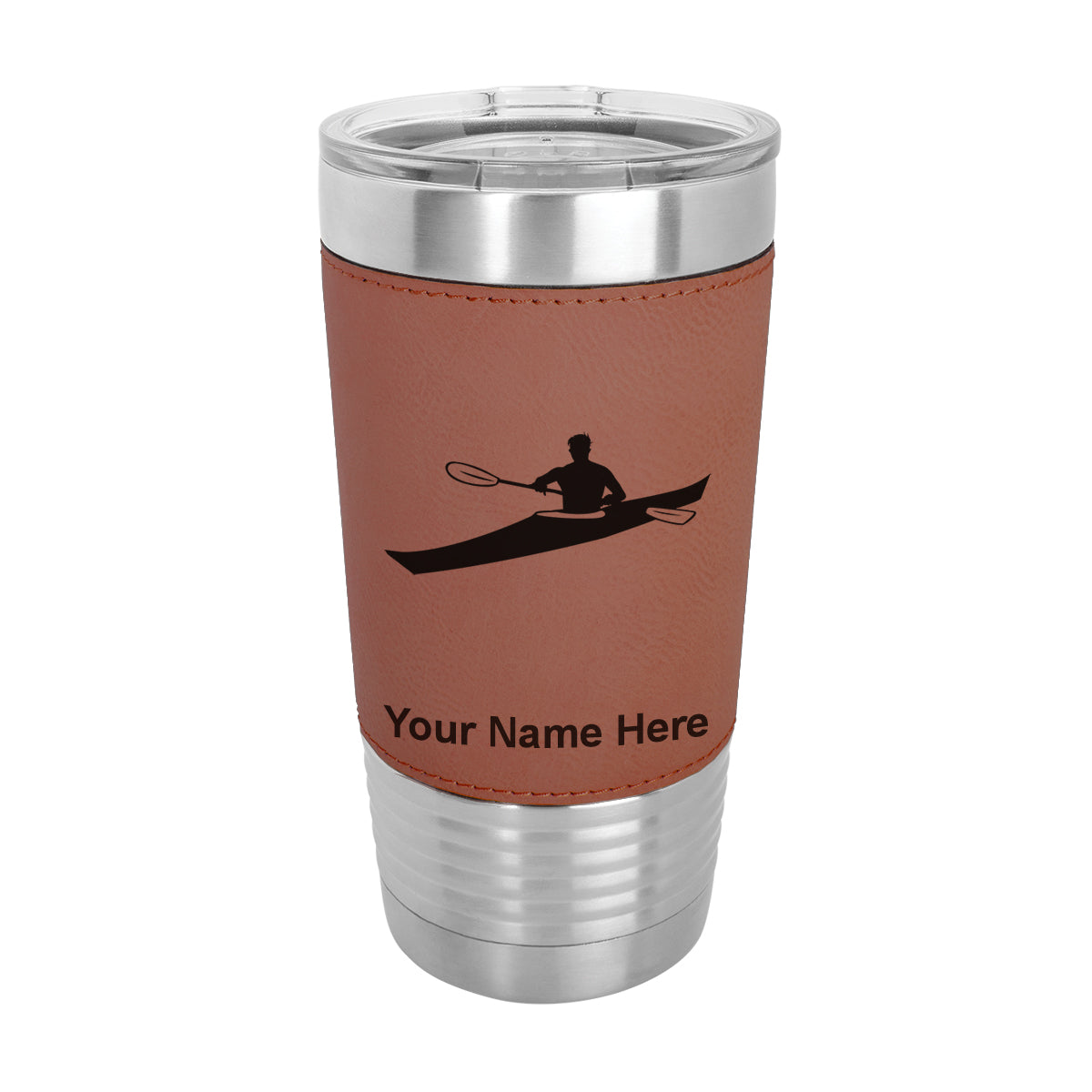 20oz Faux Leather Tumbler Mug, Kayak Man, Personalized Engraving Included - LaserGram Custom Engraved Gifts