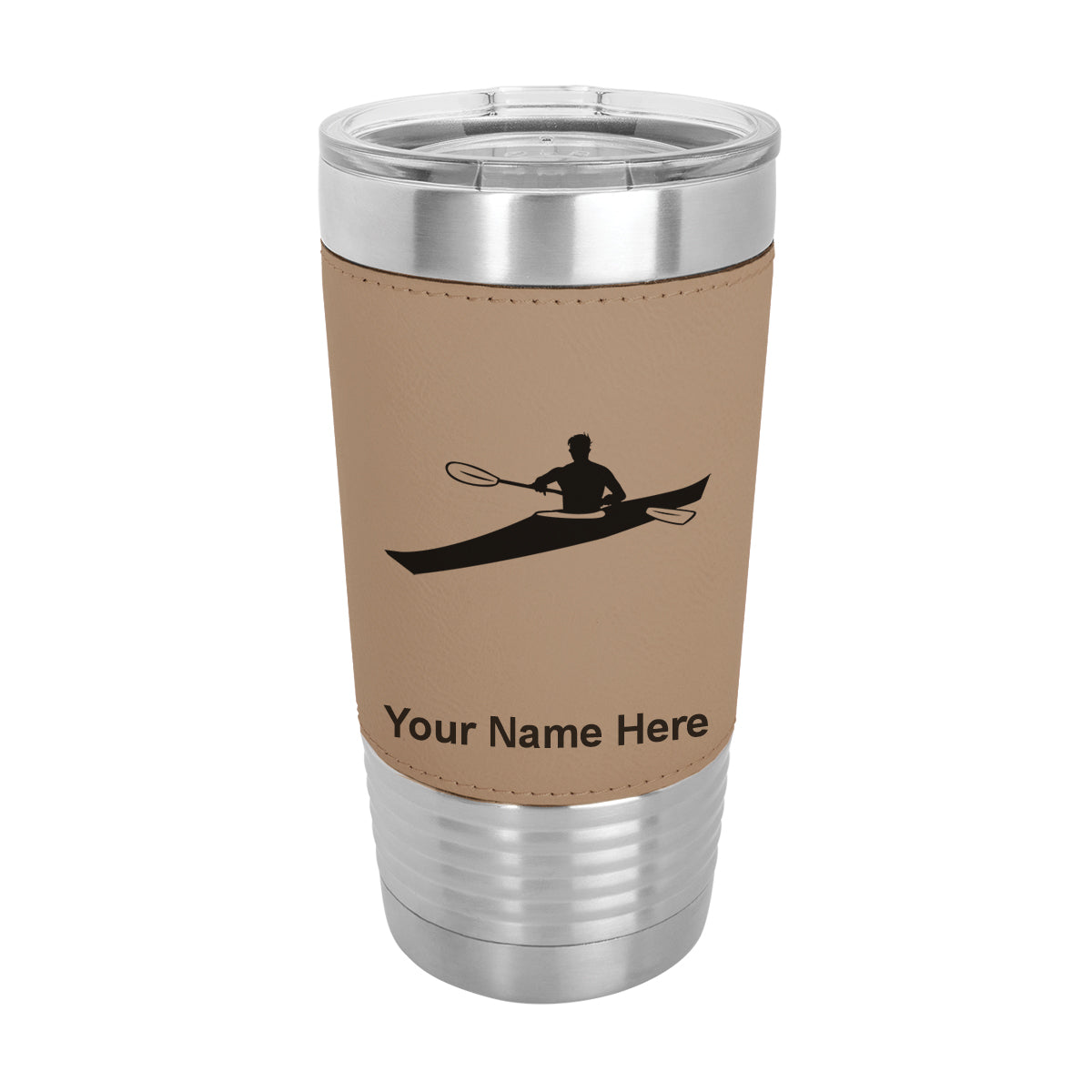 20oz Faux Leather Tumbler Mug, Kayak Man, Personalized Engraving Included - LaserGram Custom Engraved Gifts