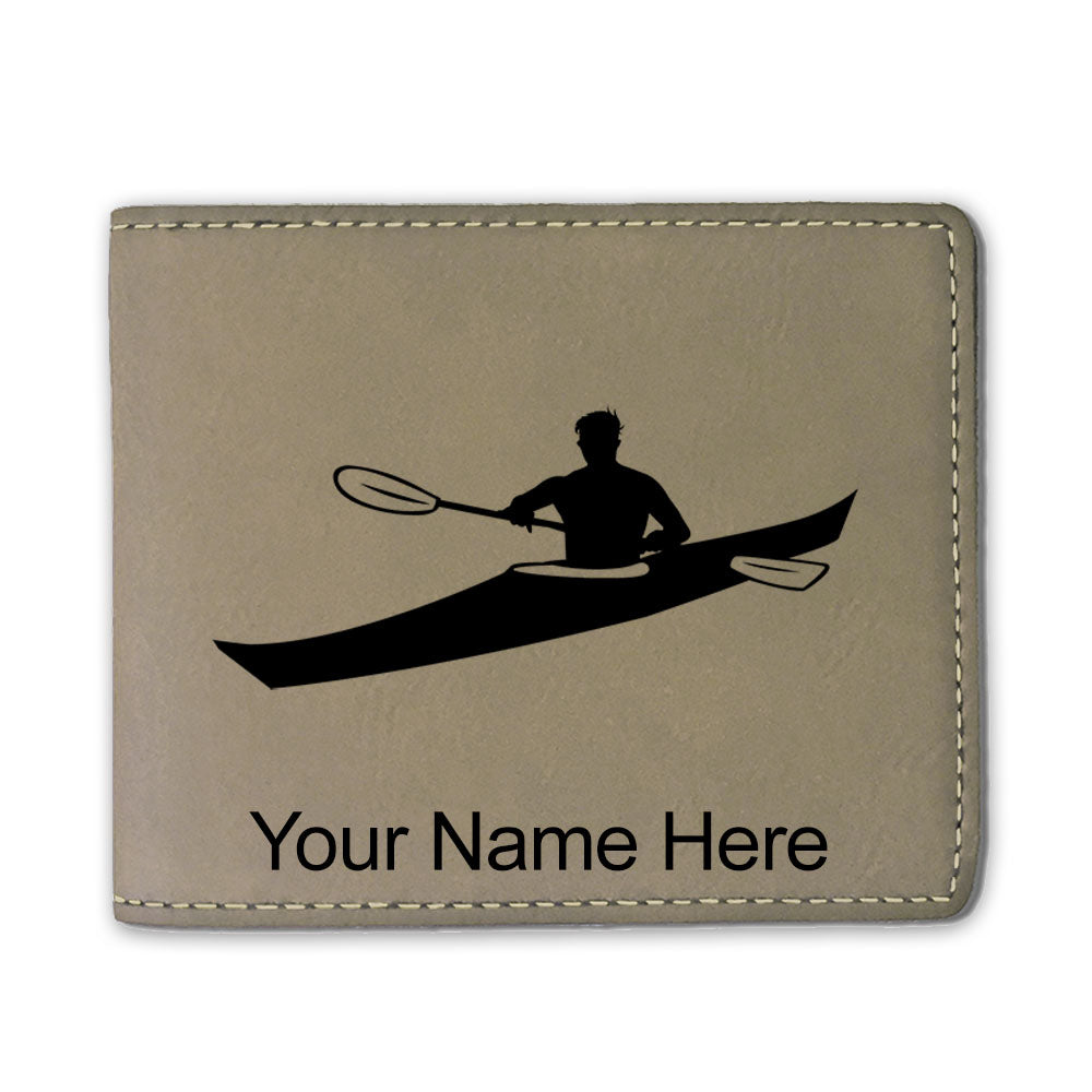 Faux Leather Bi-Fold Wallet, Kayak Man, Personalized Engraving Included