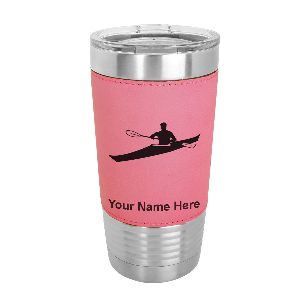20oz Faux Leather Tumbler Mug, Kayak Man, Personalized Engraving Included - LaserGram Custom Engraved Gifts