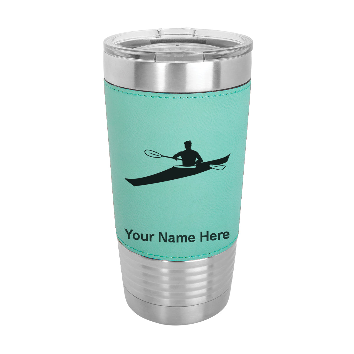 20oz Faux Leather Tumbler Mug, Kayak Man, Personalized Engraving Included - LaserGram Custom Engraved Gifts
