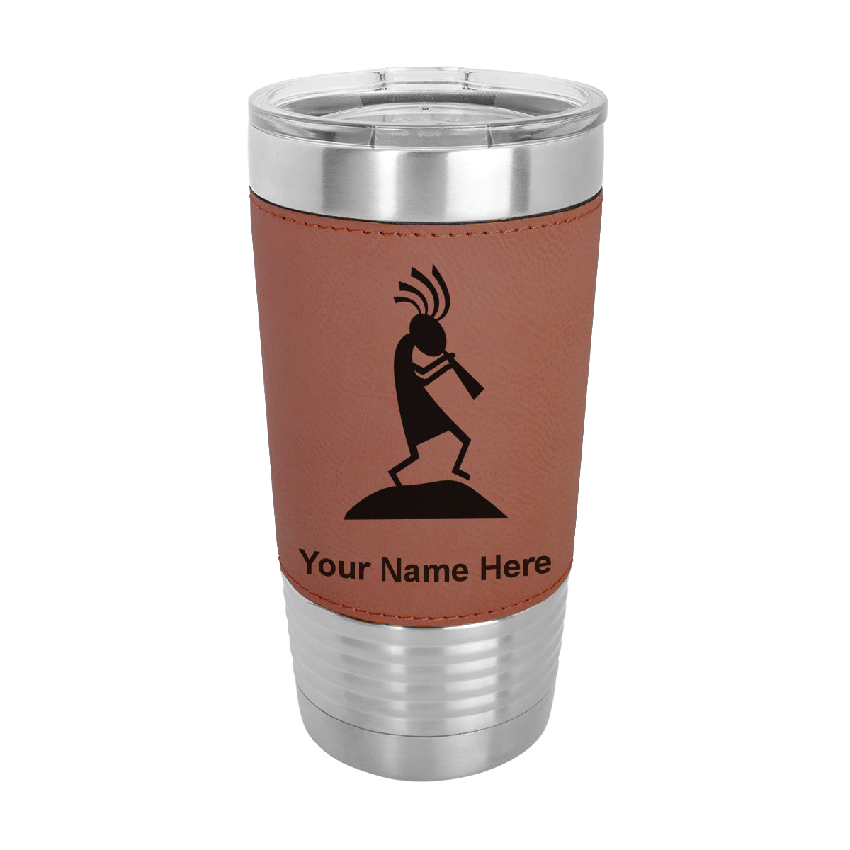20oz Faux Leather Tumbler Mug, Kokopelli, Personalized Engraving Included - LaserGram Custom Engraved Gifts