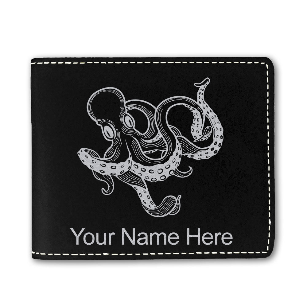Faux Leather Bi-Fold Wallet, Kraken, Personalized Engraving Included