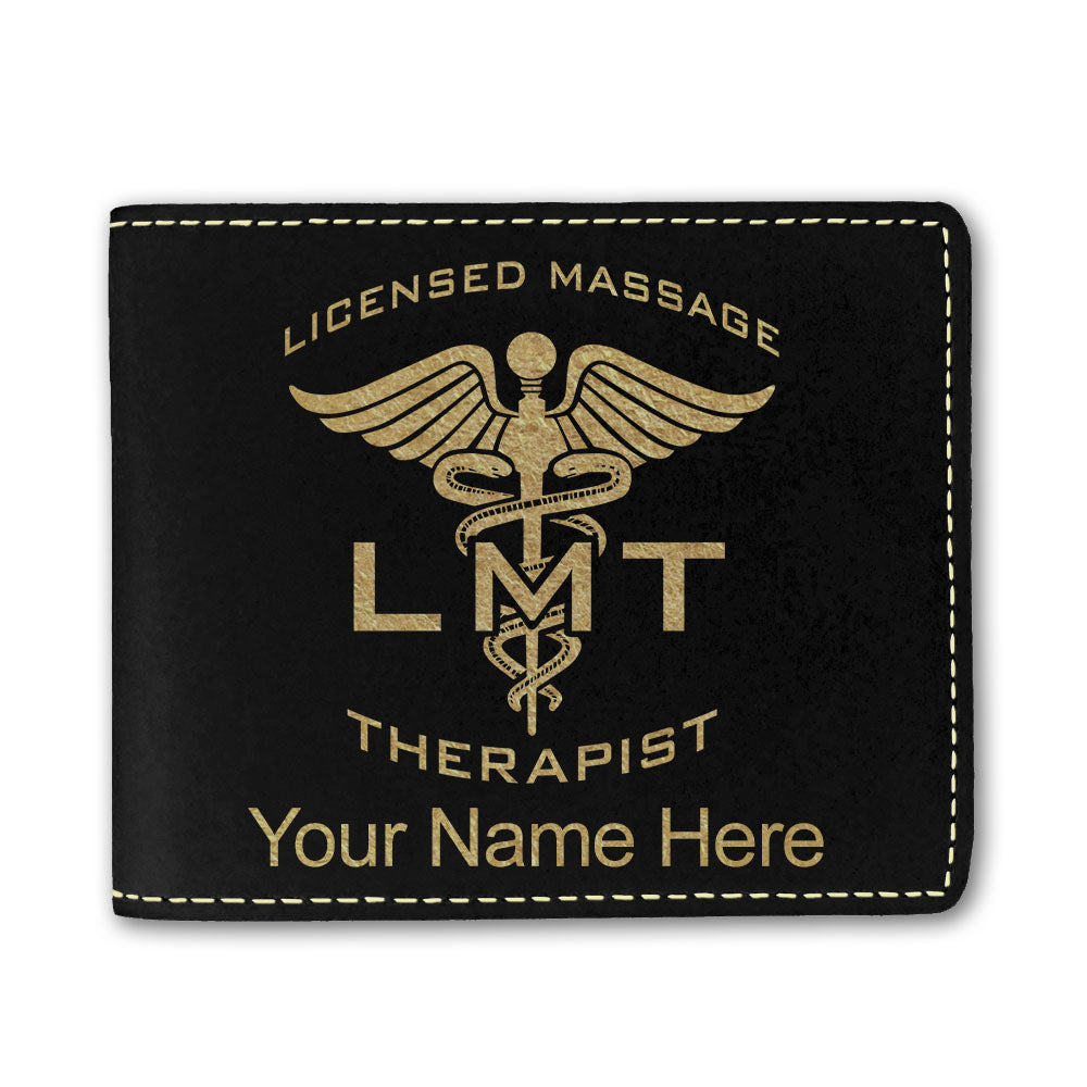 Faux Leather Bi-Fold Wallet, LMT Licensed Massage Therapist, Personalized Engraving Included
