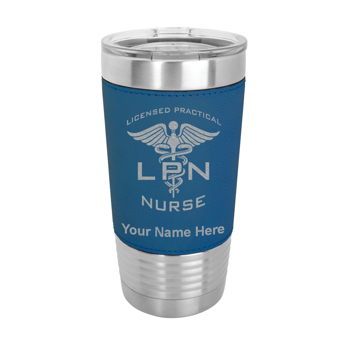 20oz Faux Leather Tumbler Mug, LPN Licensed Practical Nurse, Personalized Engraving Included - LaserGram Custom Engraved Gifts