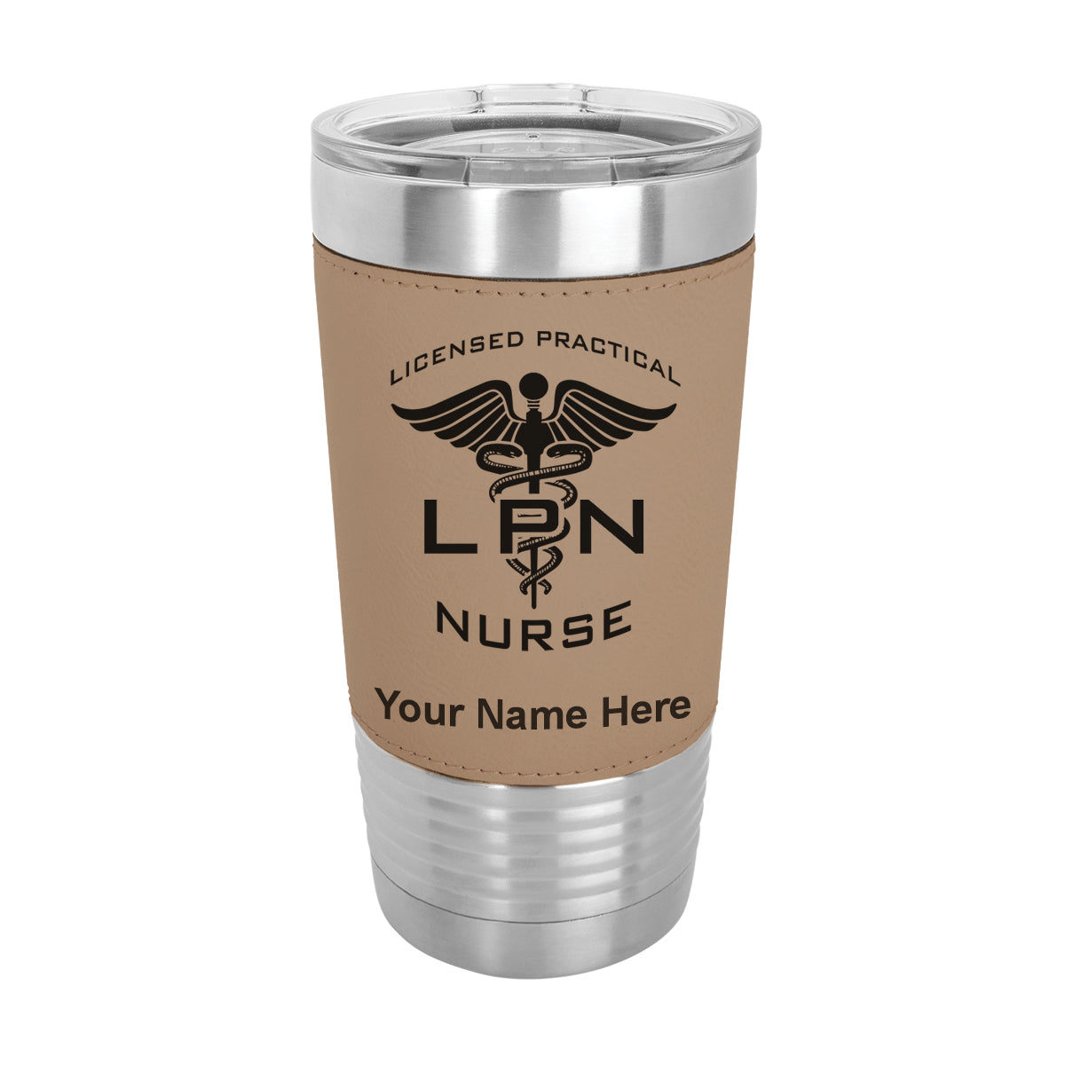 20oz Faux Leather Tumbler Mug, LPN Licensed Practical Nurse, Personalized Engraving Included - LaserGram Custom Engraved Gifts