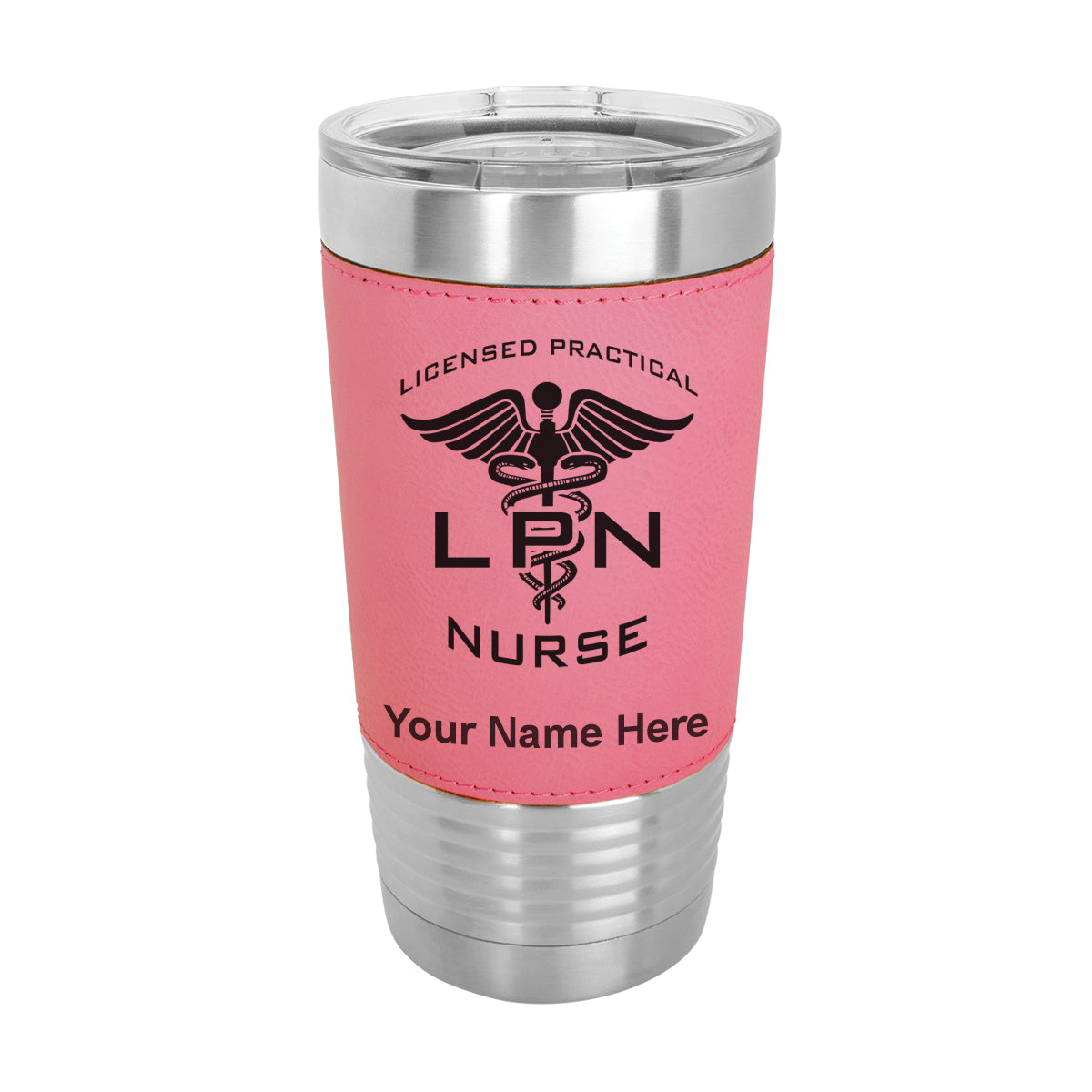 20oz Faux Leather Tumbler Mug, LPN Licensed Practical Nurse, Personalized Engraving Included - LaserGram Custom Engraved Gifts