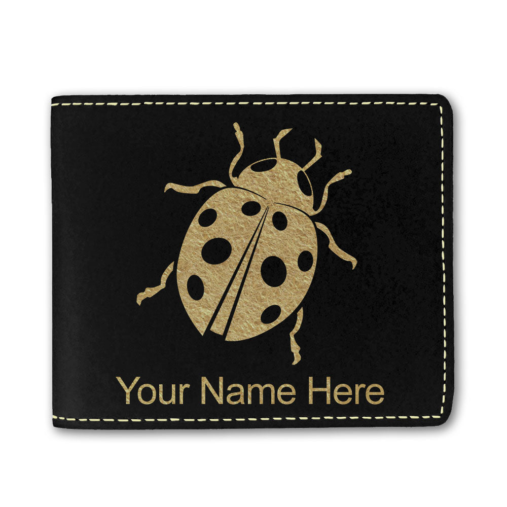 Faux Leather Bi-Fold Wallet, Ladybug, Personalized Engraving Included