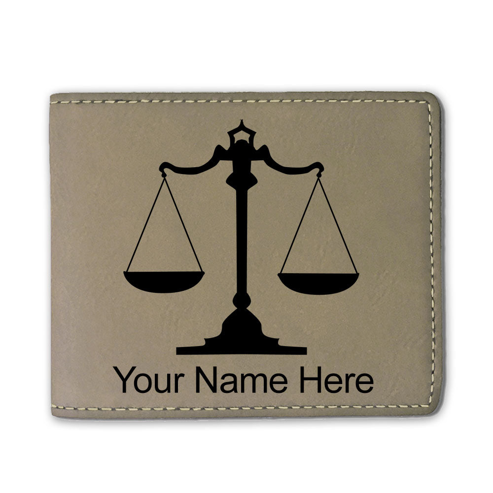 Faux Leather Bi-Fold Wallet, Law Scale, Personalized Engraving Included