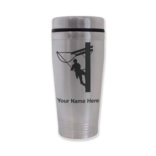 Commuter Travel Mug, Lineman, Personalized Engraving Included