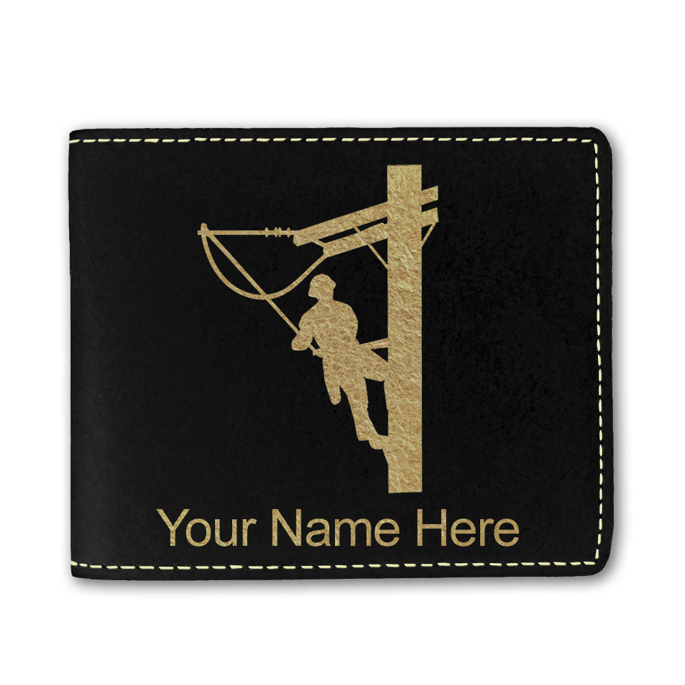 Faux Leather Bi-Fold Wallet, Lineman, Personalized Engraving Included