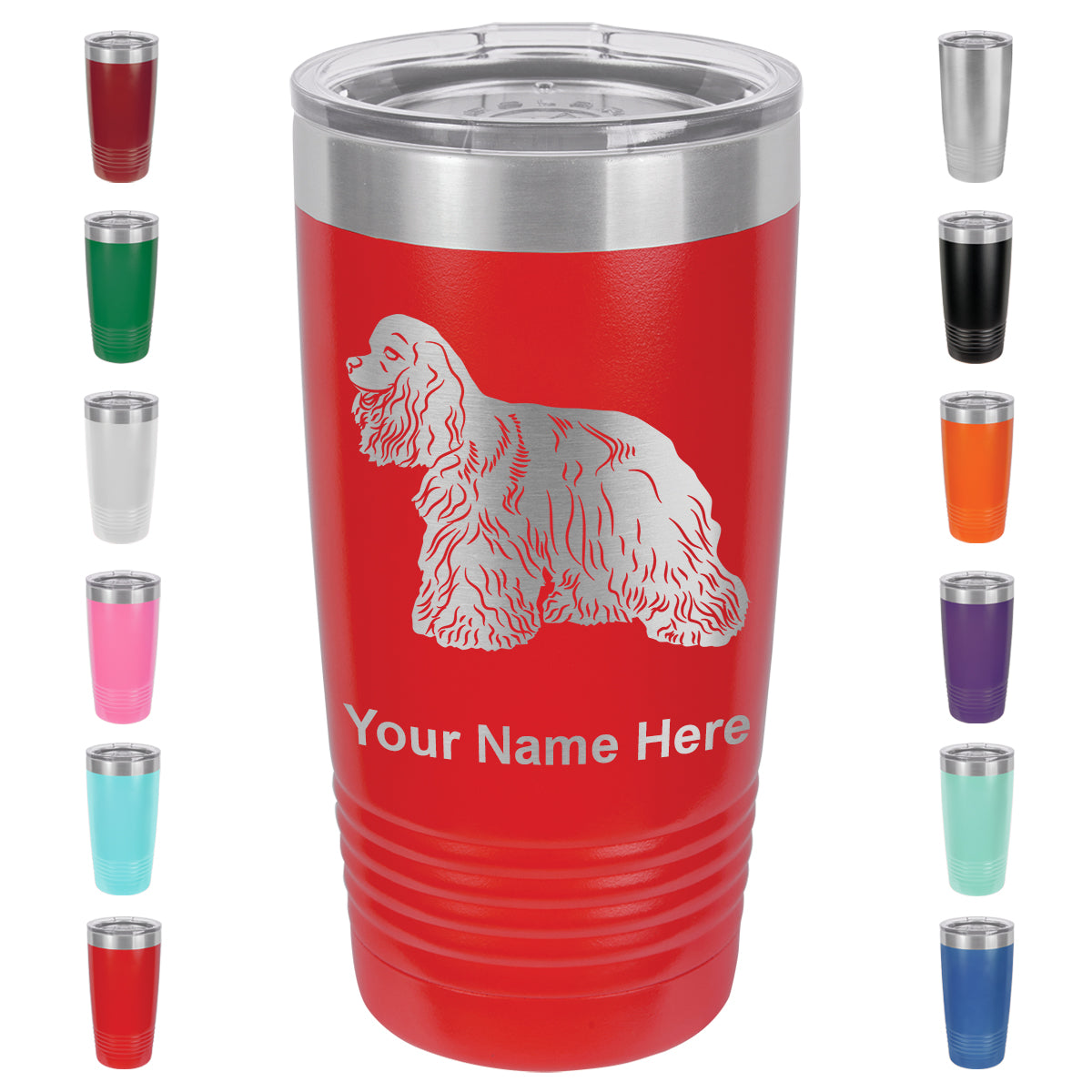 20oz Vacuum Insulated Tumbler Mug, Cocker Spaniel Dog, Personalized Engraving Included