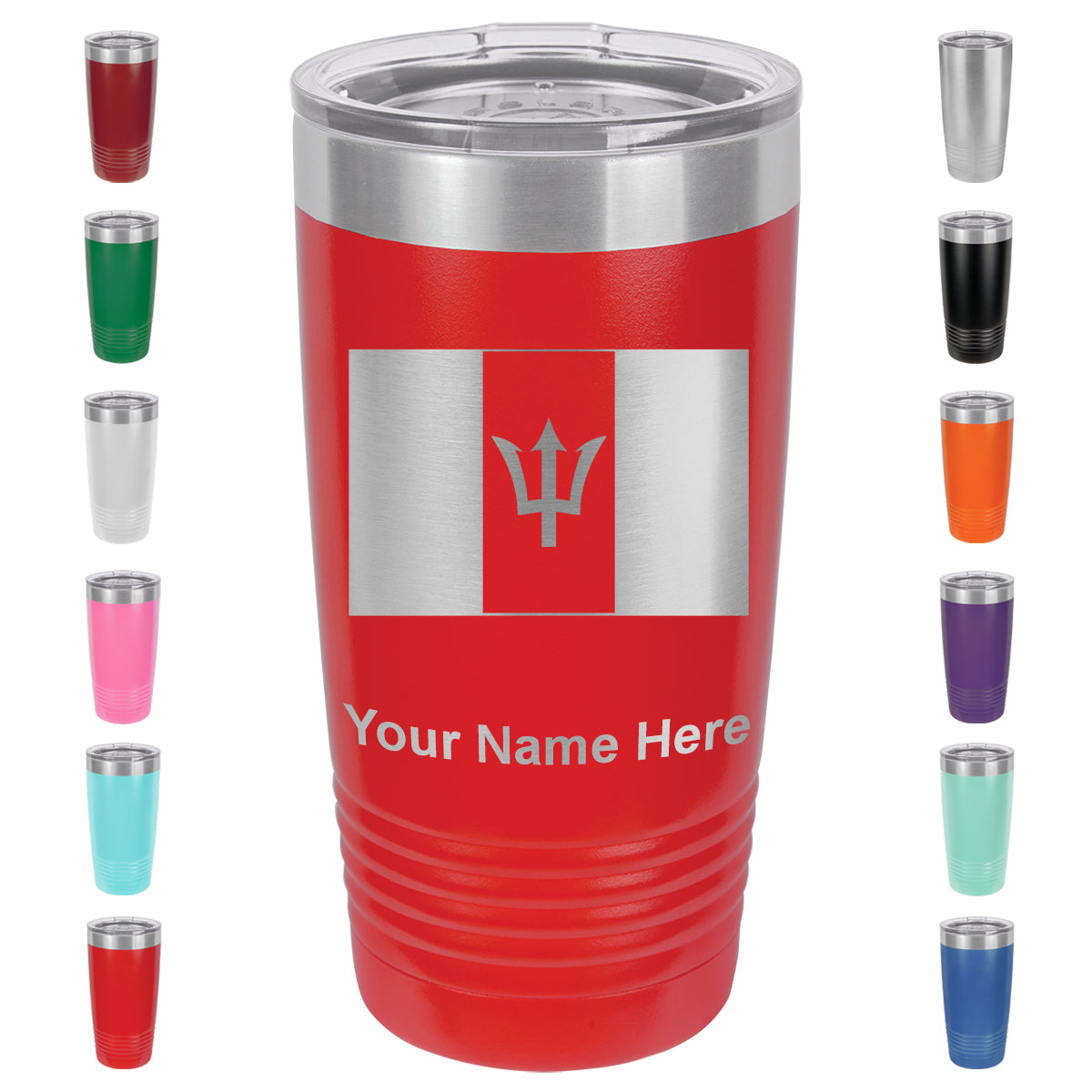 20oz Vacuum Insulated Tumbler Mug, Flag of Barbados, Personalized Engraving Included