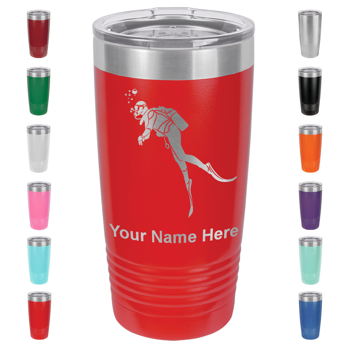 20oz Vacuum Insulated Tumbler Mug, Scuba Diver, Personalized Engraving Included