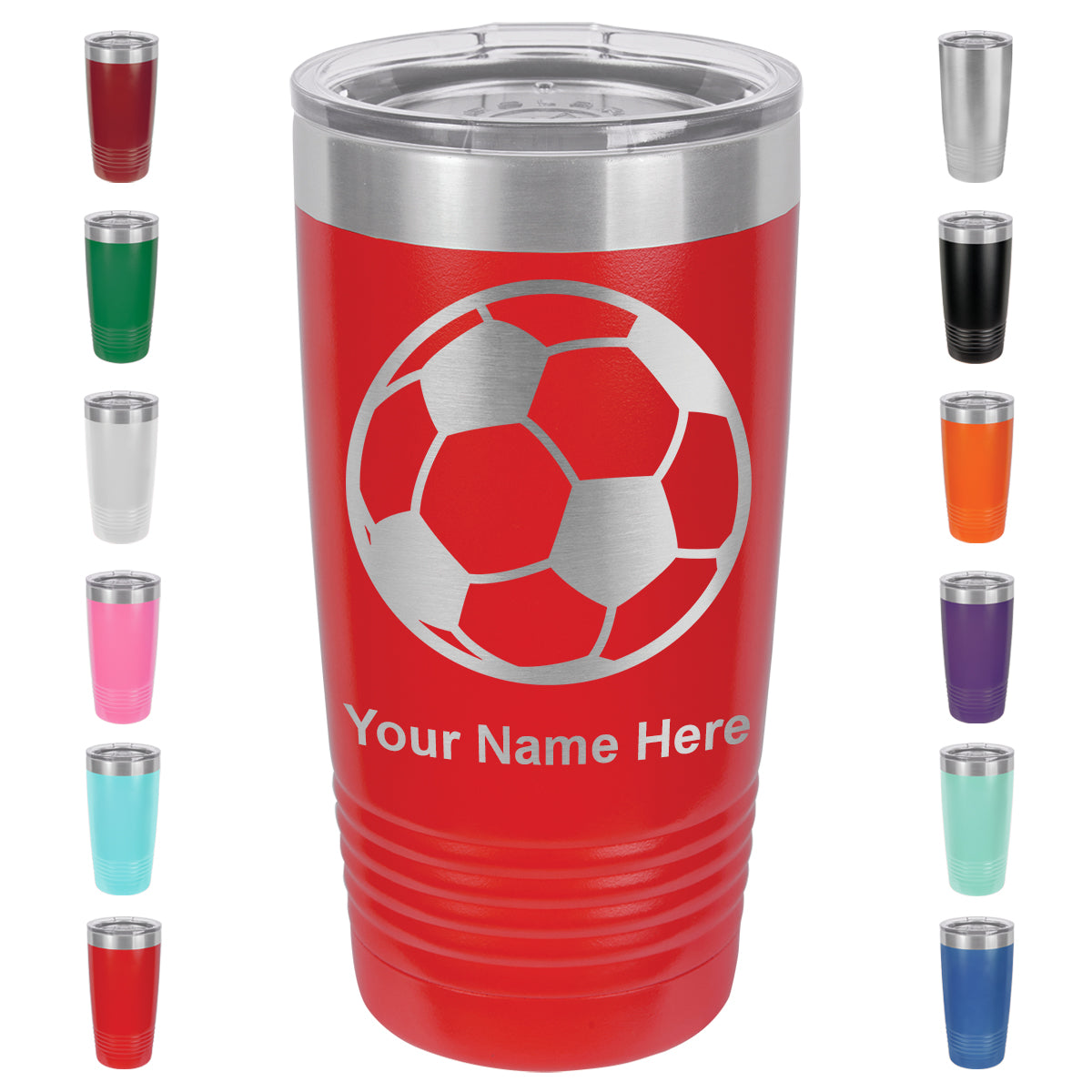 20oz Vacuum Insulated Tumbler Mug, Soccer Ball, Personalized Engraving Included