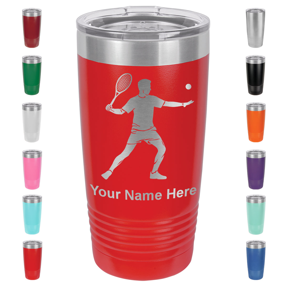 20oz Vacuum Insulated Tumbler Mug, Tennis Player Man, Personalized Engraving Included
