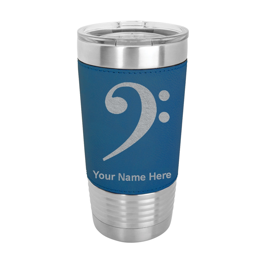 20oz Faux Leather Tumbler Mug, Bass Clef, Personalized Engraving Included - LaserGram Custom Engraved Gifts