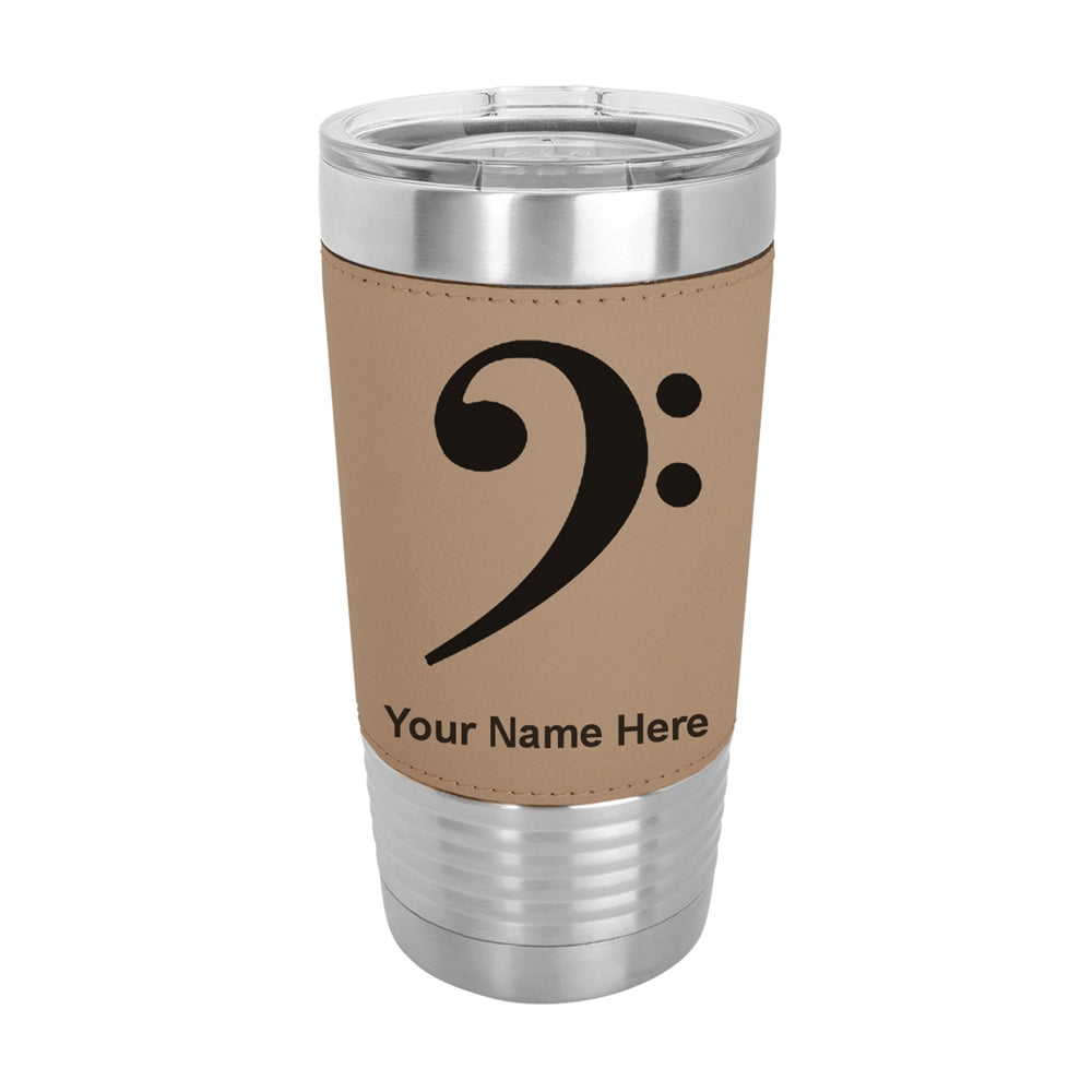 20oz Faux Leather Tumbler Mug, Bass Clef, Personalized Engraving Included - LaserGram Custom Engraved Gifts