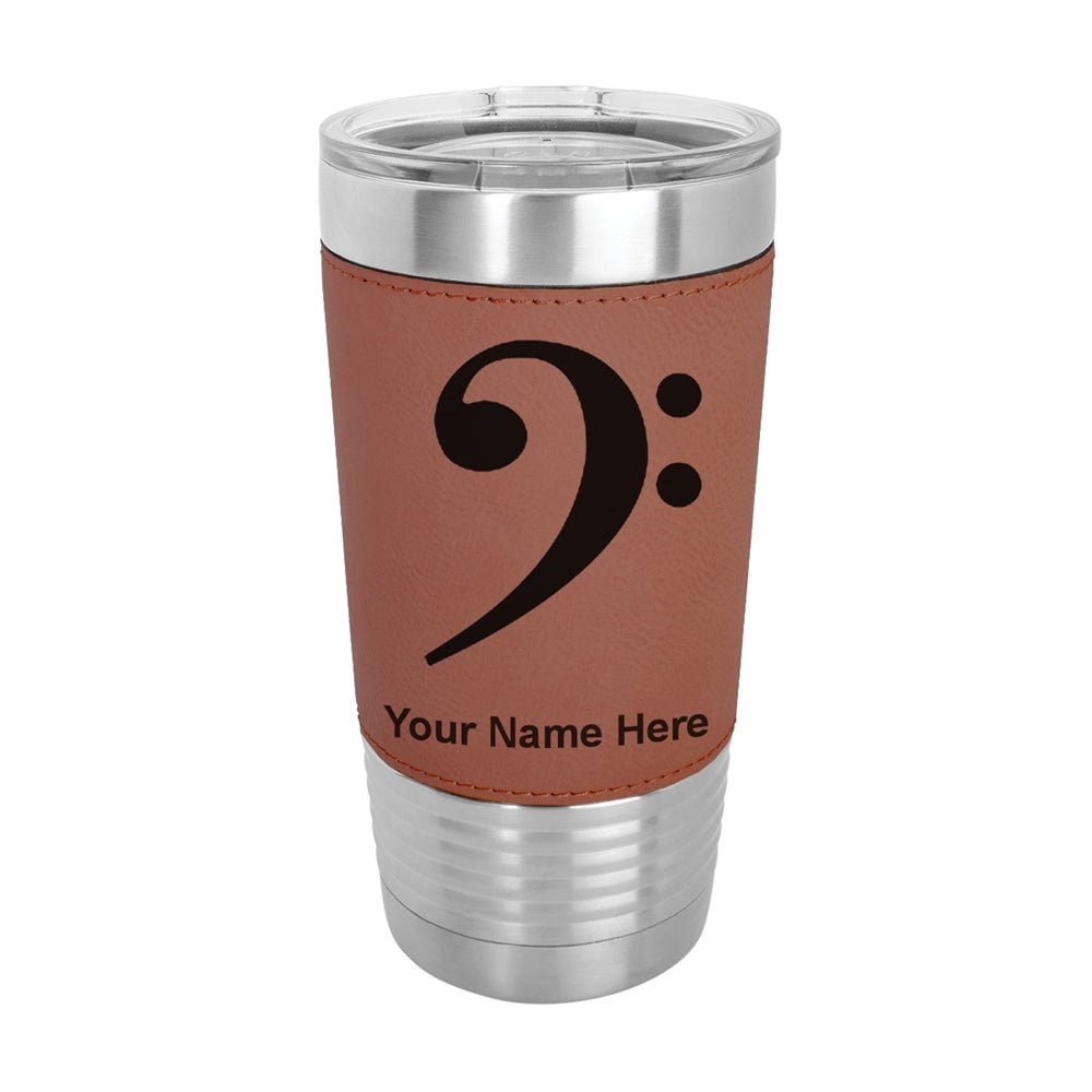 20oz Faux Leather Tumbler Mug, Bass Clef, Personalized Engraving Included - LaserGram Custom Engraved Gifts