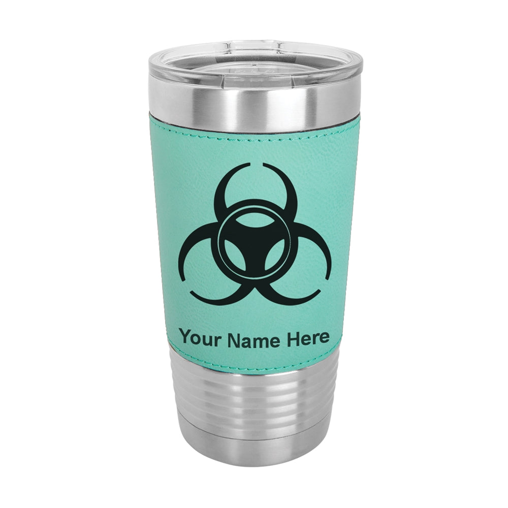 20oz Faux Leather Tumbler Mug, Biohazard Symbol, Personalized Engraving Included - LaserGram Custom Engraved Gifts