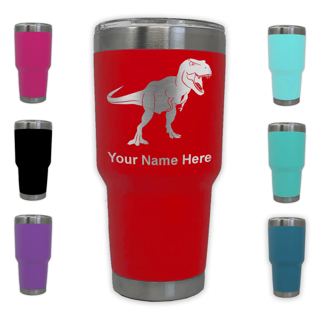 LaserGram 30oz Tumbler Mug, Tyrannosaurus Rex Dinosaur, Personalized Engraving Included