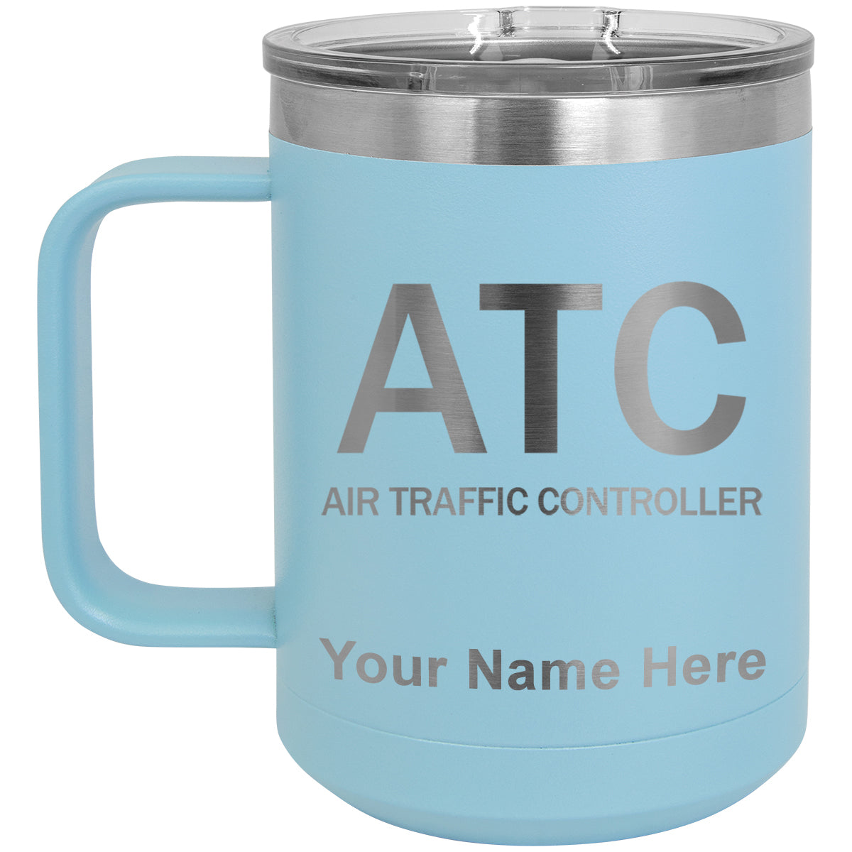 15oz Vacuum Insulated Coffee Mug, ATC Air Traffic Controller, Personalized Engraving Included