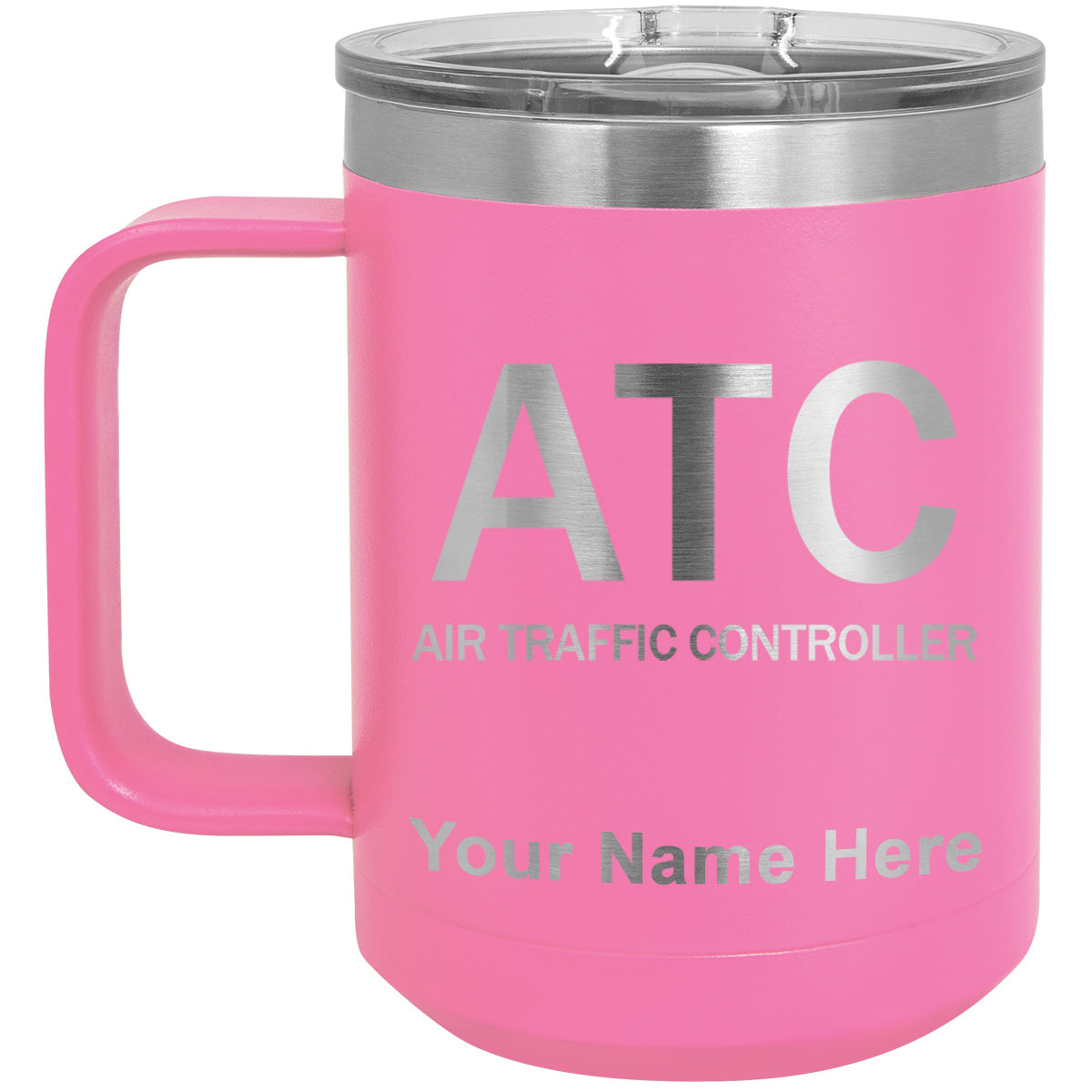 15oz Vacuum Insulated Coffee Mug, ATC Air Traffic Controller, Personalized Engraving Included