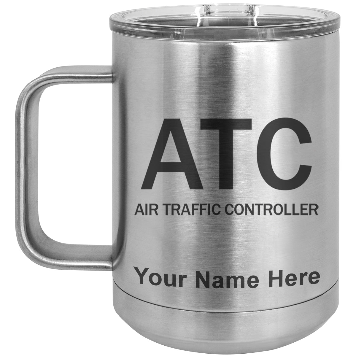 15oz Vacuum Insulated Coffee Mug, ATC Air Traffic Controller, Personalized Engraving Included