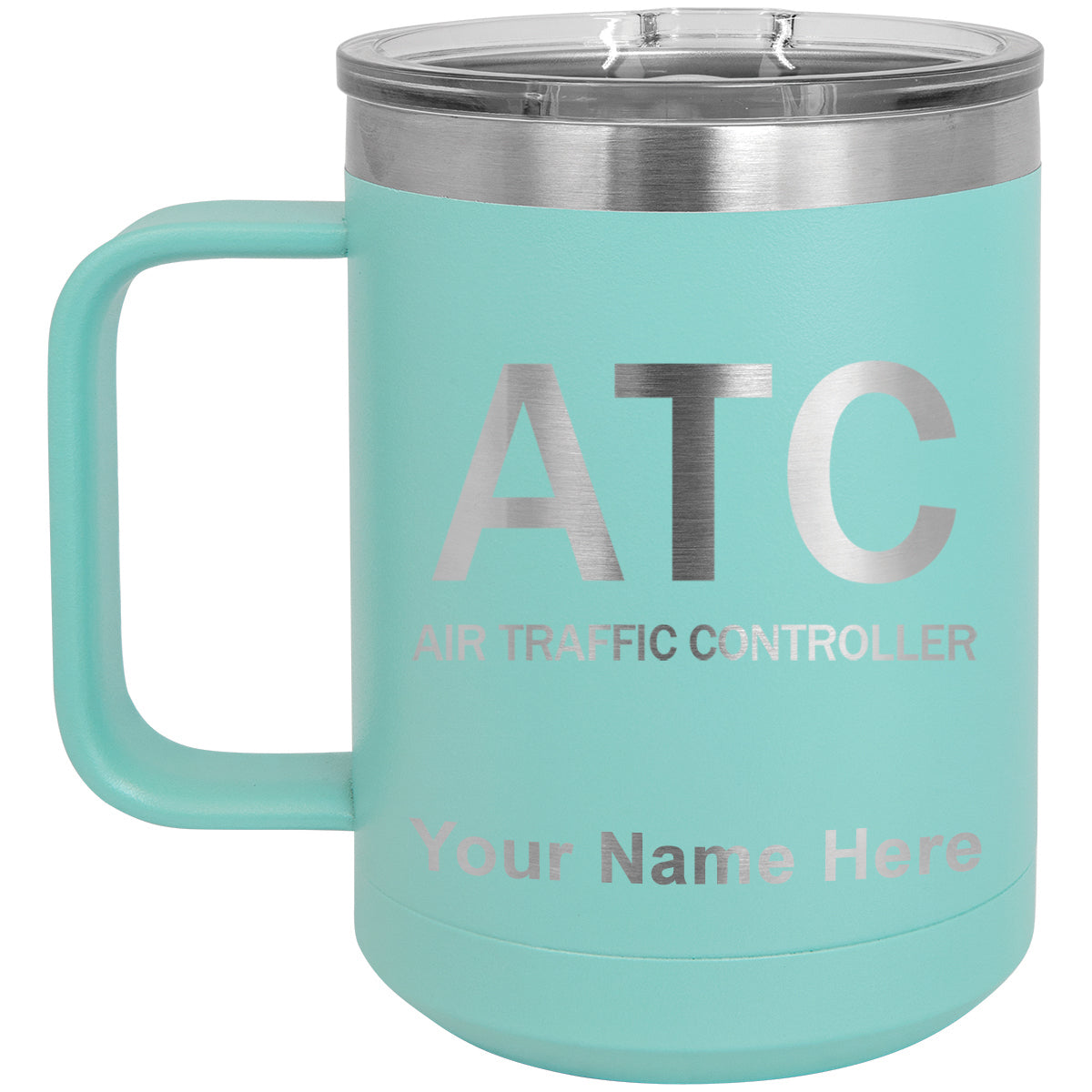 15oz Vacuum Insulated Coffee Mug, ATC Air Traffic Controller, Personalized Engraving Included