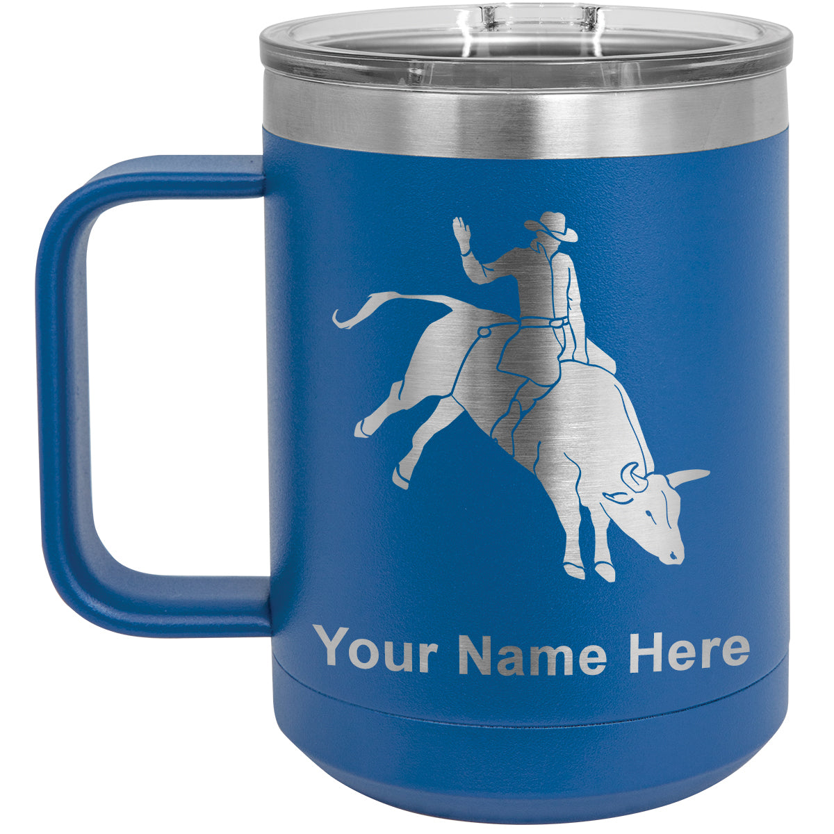 15oz Vacuum Insulated Coffee Mug, Bull Rider Cowboy, Personalized Engraving Included