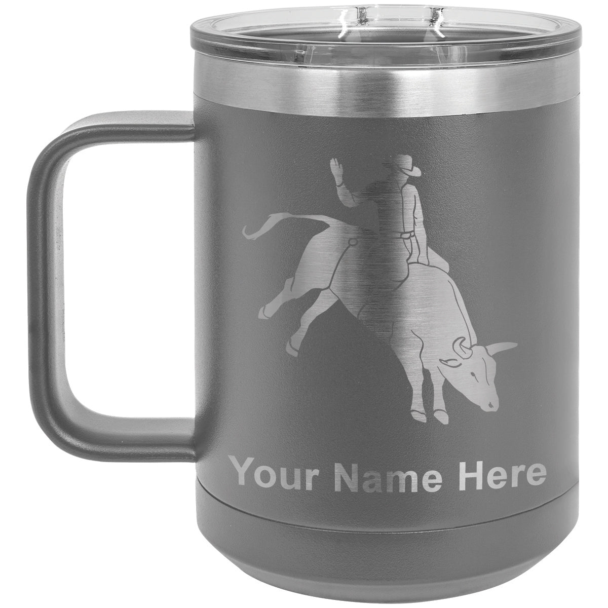 15oz Vacuum Insulated Coffee Mug, Bull Rider Cowboy, Personalized Engraving Included