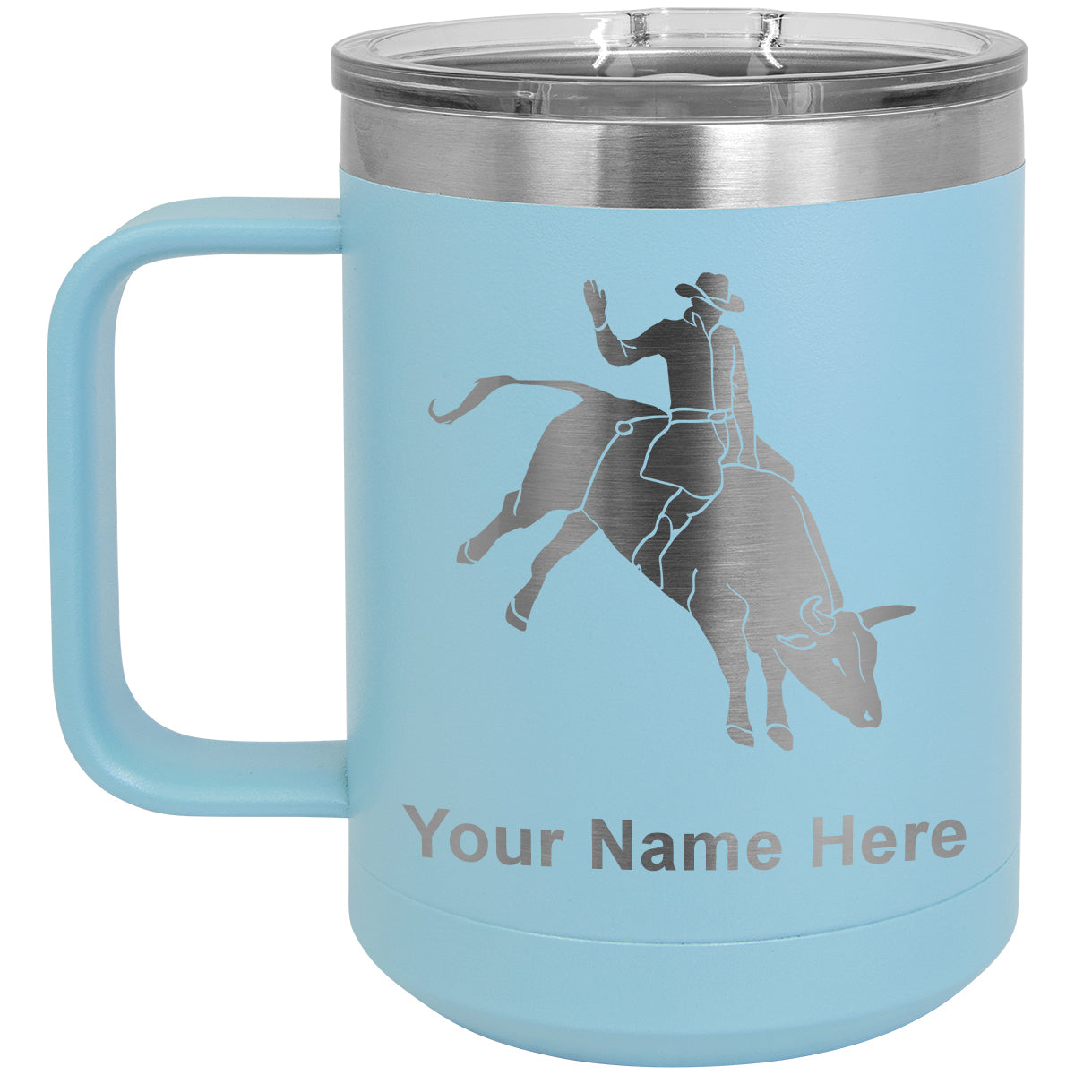 15oz Vacuum Insulated Coffee Mug, Bull Rider Cowboy, Personalized Engraving Included
