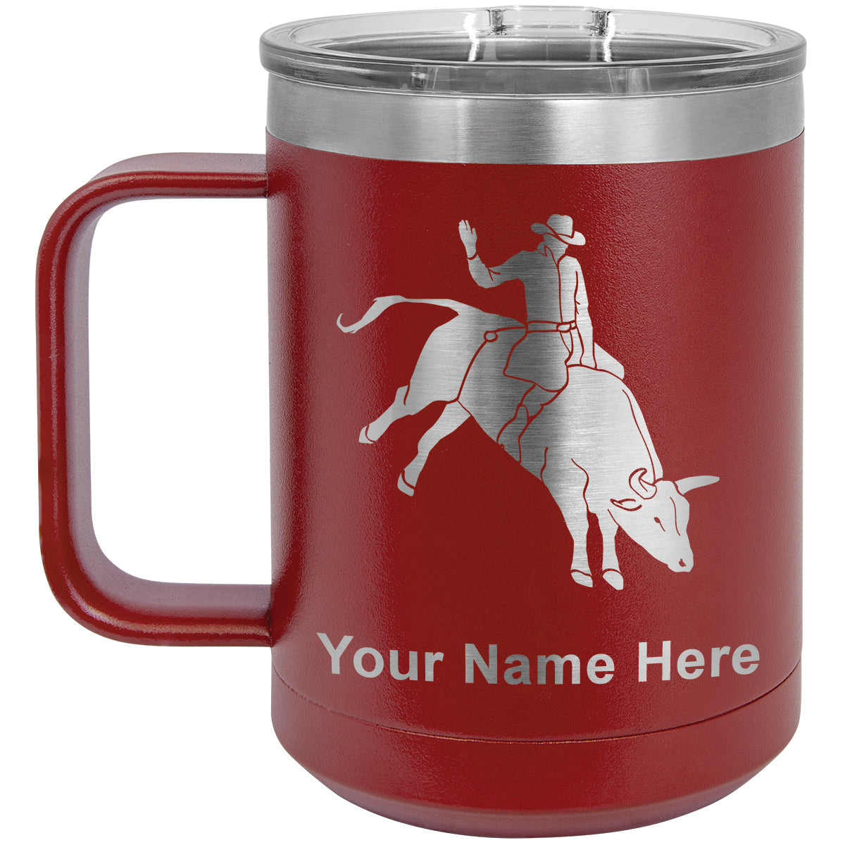 15oz Vacuum Insulated Coffee Mug, Bull Rider Cowboy, Personalized Engraving Included