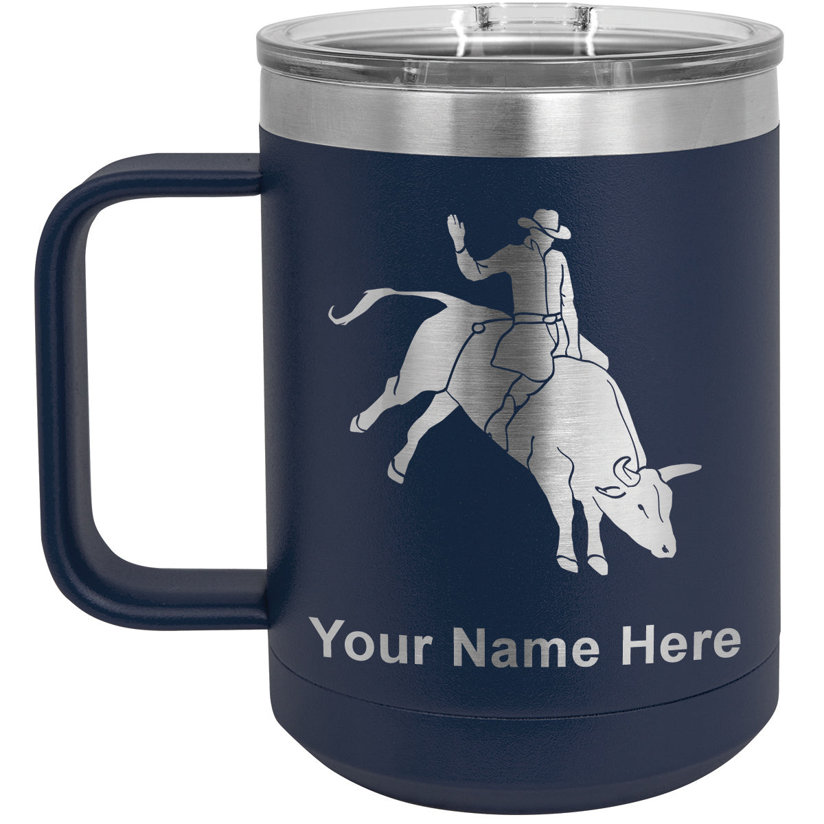 15oz Vacuum Insulated Coffee Mug, Bull Rider Cowboy, Personalized Engraving Included