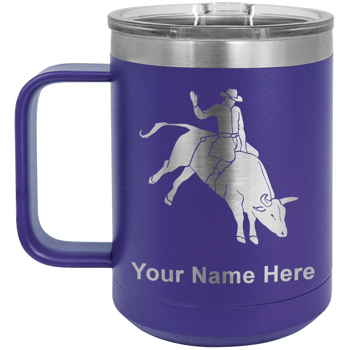 15oz Vacuum Insulated Coffee Mug, Bull Rider Cowboy, Personalized Engraving Included