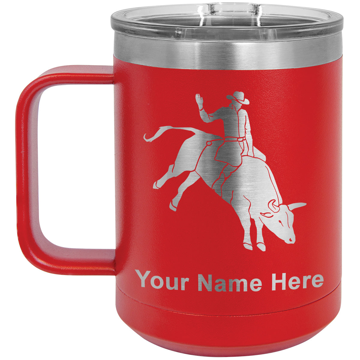 15oz Vacuum Insulated Coffee Mug, Bull Rider Cowboy, Personalized Engraving Included
