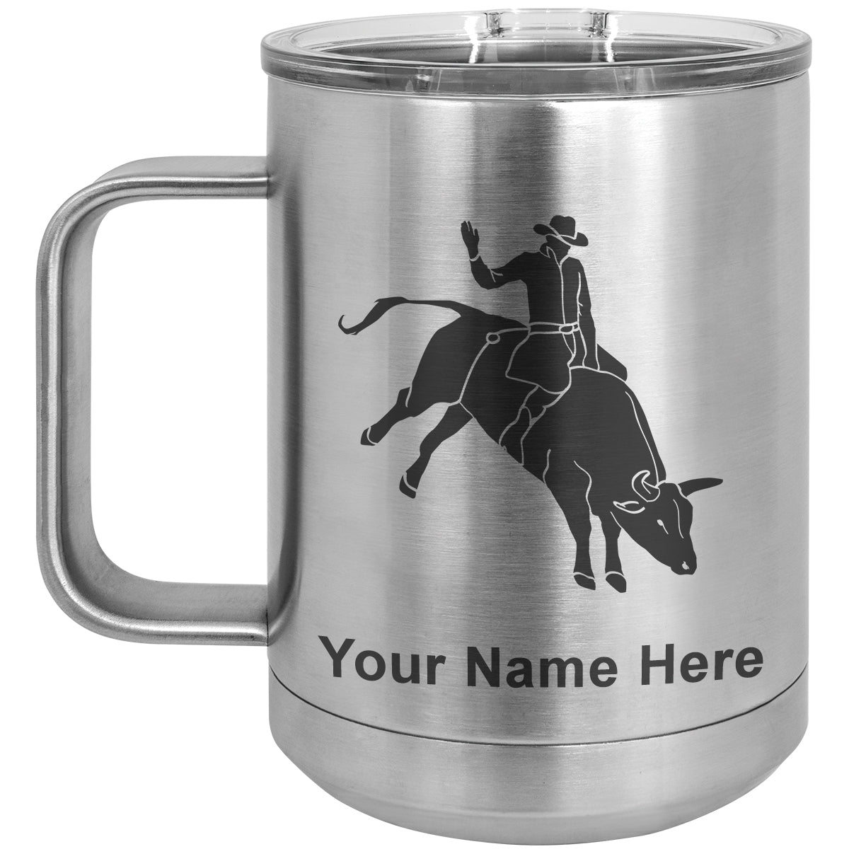 15oz Vacuum Insulated Coffee Mug, Bull Rider Cowboy, Personalized Engraving Included