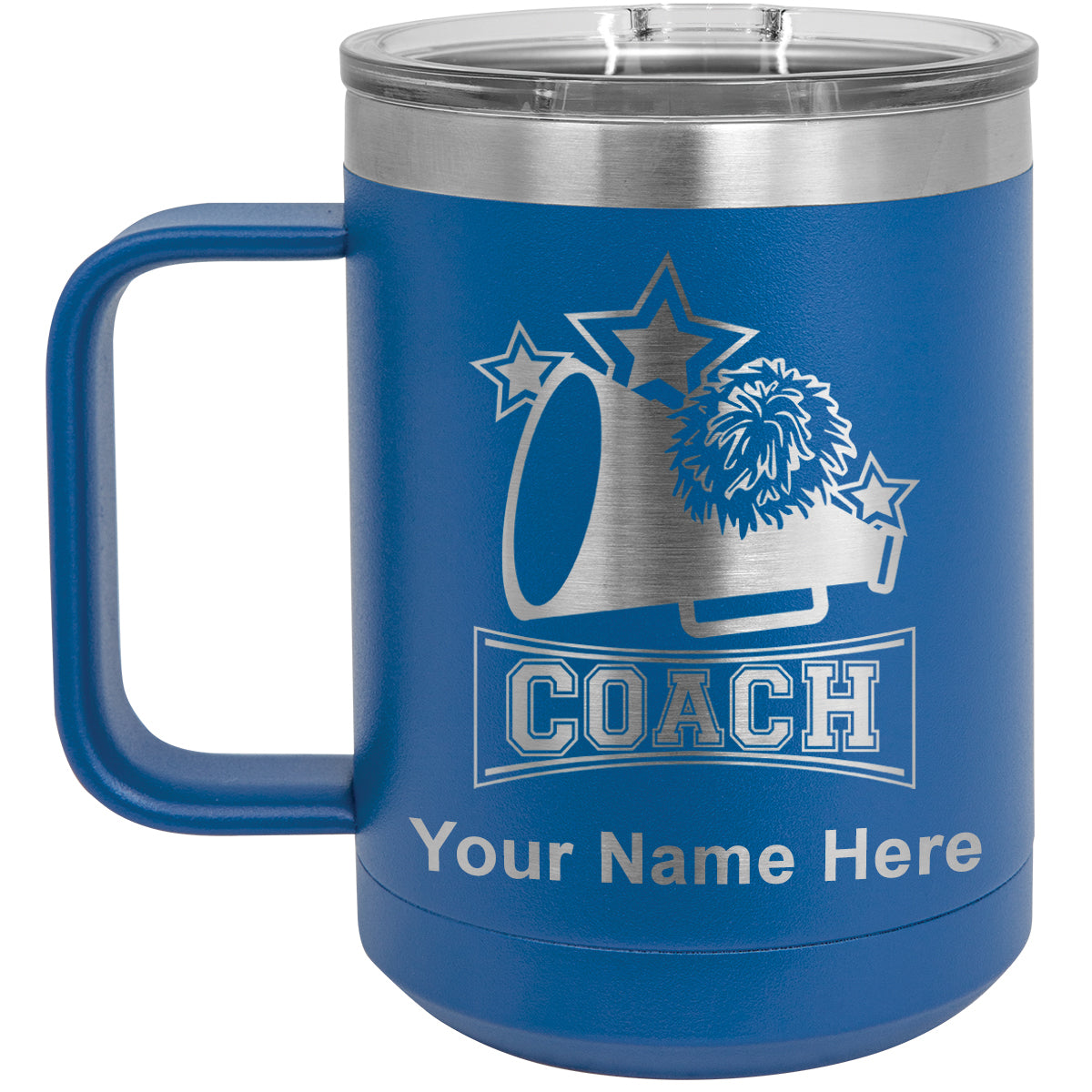 15oz Vacuum Insulated Coffee Mug, Cheerleading Coach, Personalized Engraving Included