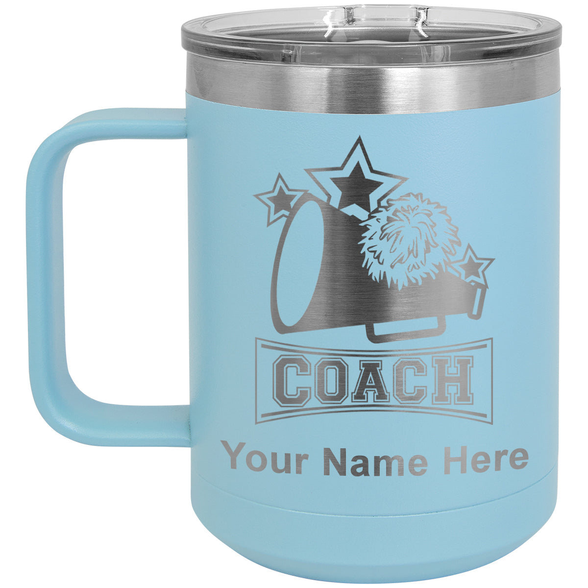 15oz Vacuum Insulated Coffee Mug, Cheerleading Coach, Personalized Engraving Included